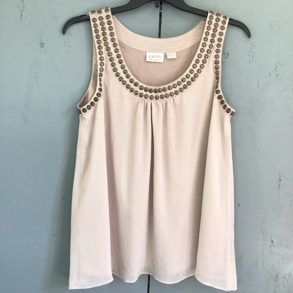 Kathy Van Zeeland Studded Detail Brown Tank Size Large - Picture 1 of 5